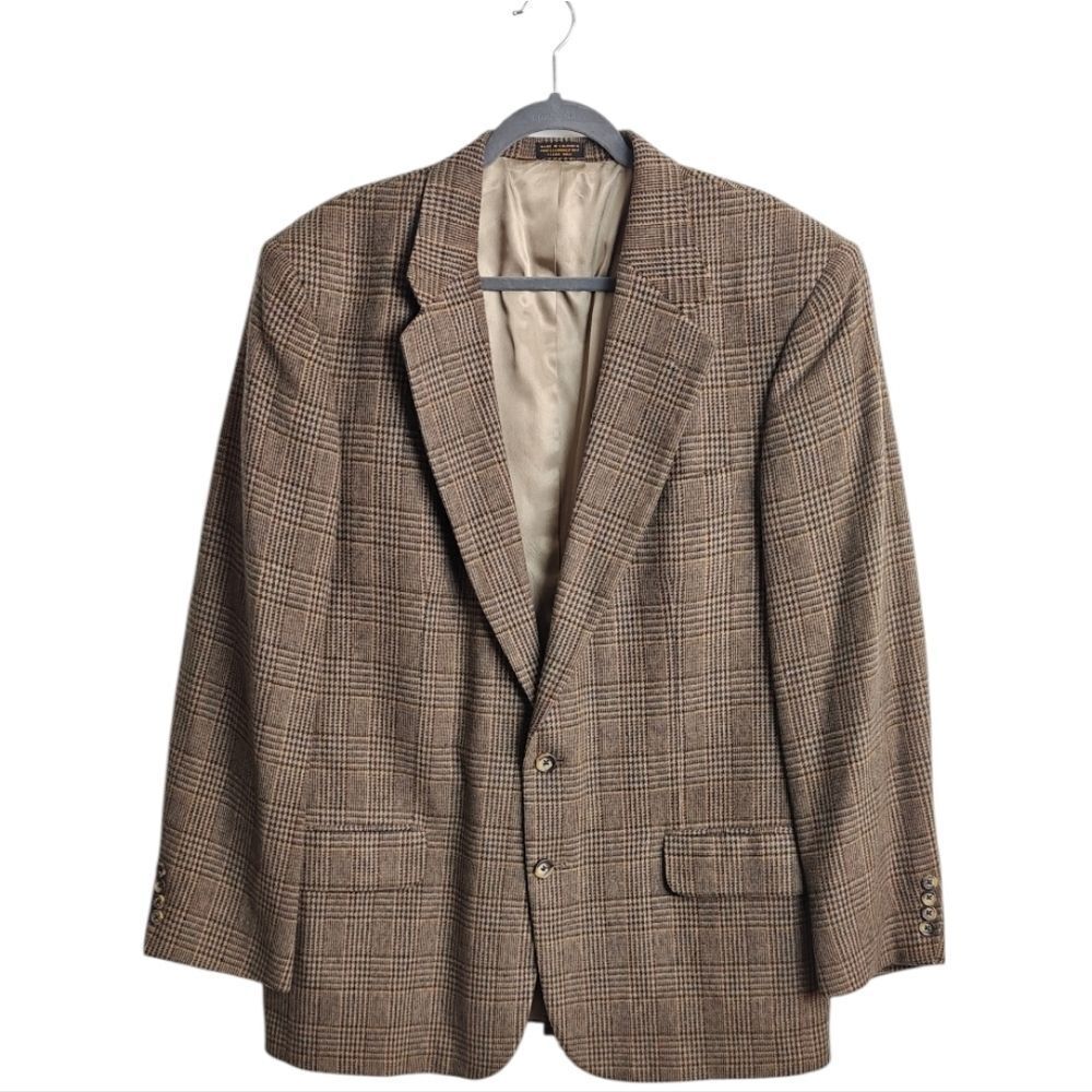 Vtg Cricketeer Camel Hair Wool Blend Classic Brown Checkered Men's Blazer